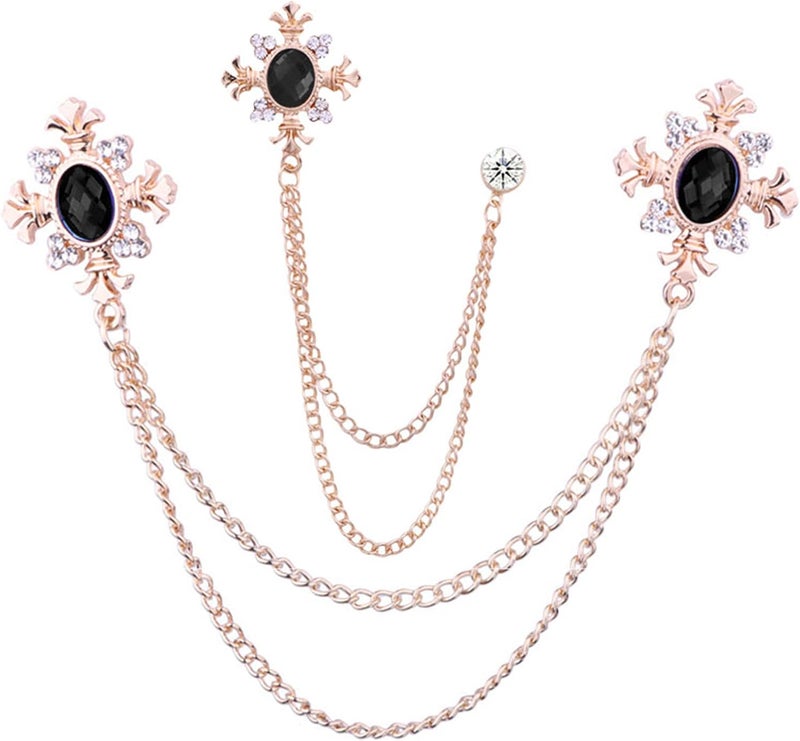 WCRAZYE 2PCS Long Chain Brooch Crystal Tassel Brooch Pin Gem Brooch Fashion Scarf Tie Pins for Women Men Wedding - Image 1